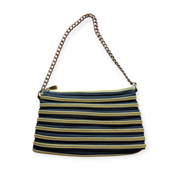 BAM Bags Zip Purse BLACK & GOLD ZIPPER CHAIN STRAP Handbag - Picture 2 of 4